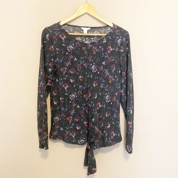 ‎Caslon Floral Print Tie Front Long Sleeve … - Picture 1 of 4